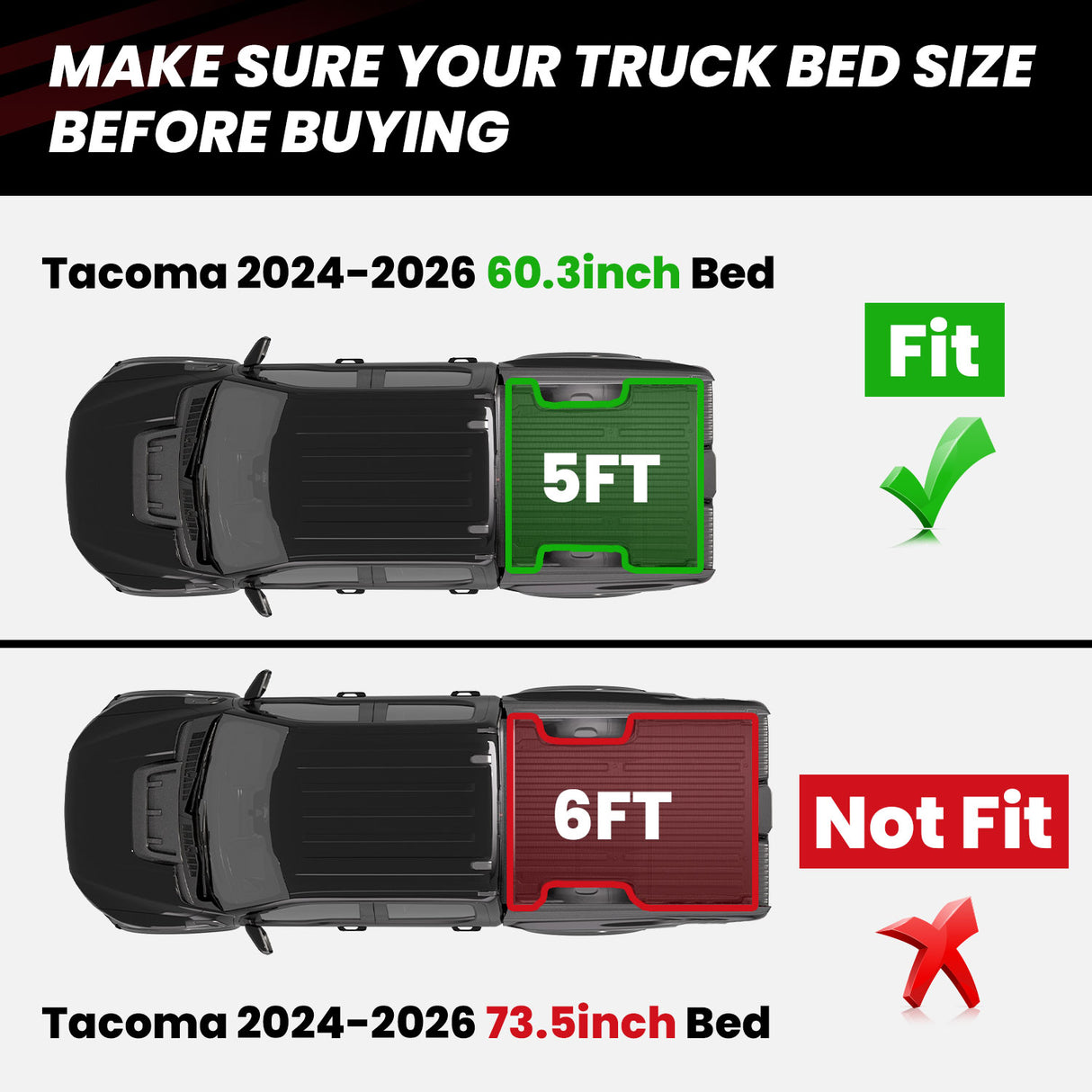 2024-2026 Toyota Tacoma 5FT/6FT Heavy Duty Truck Bed Mat or Tailgate Mat