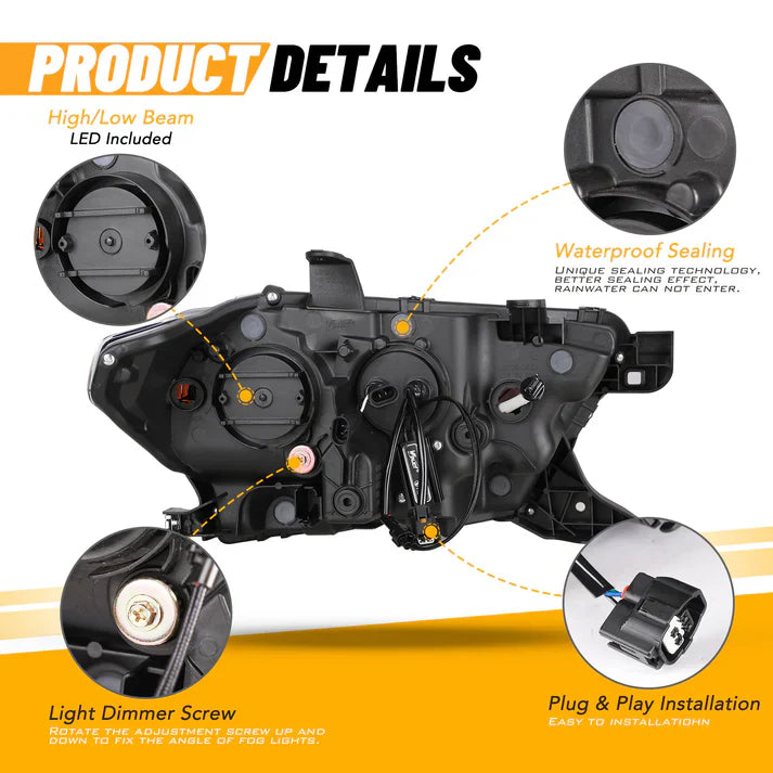 Winjet 2016-2019 Toyota Tacoma/2020-2023 Tacoma SR SR5 TRD Sport DRL Head Lights - Glossy Black/Clear