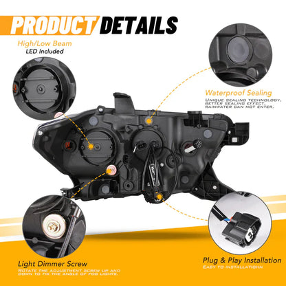 Winjet 2016-2019 Toyota Tacoma/2020-2023 Tacoma SR SR5 TRD Sport DRL Head Lights - Glossy Black/Clear