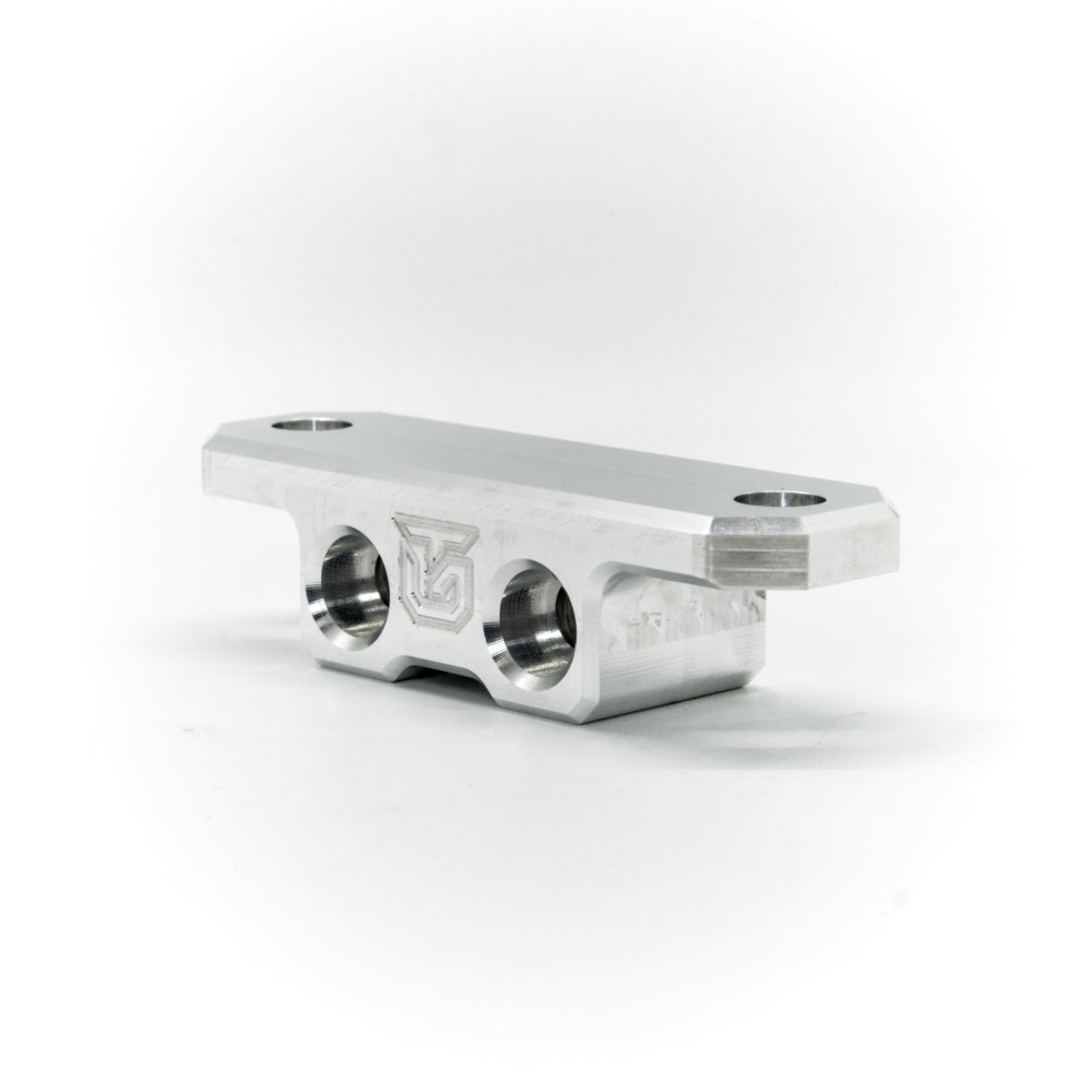 Billet aluminum Rotopax mount adapter for extrusion roof rack cross bars.