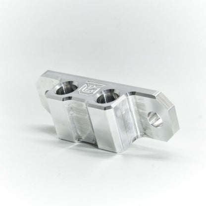 Billet aluminum Rotopax mount adapter for extrusion roof rack cross bars.